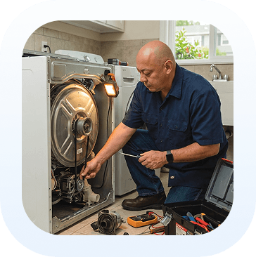 Technician repairing appliance